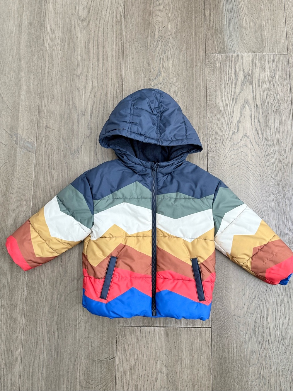 Old Navy Toddler Boy Fleece Lined Hooded Puffer Water Resistant Multi-color 4T
